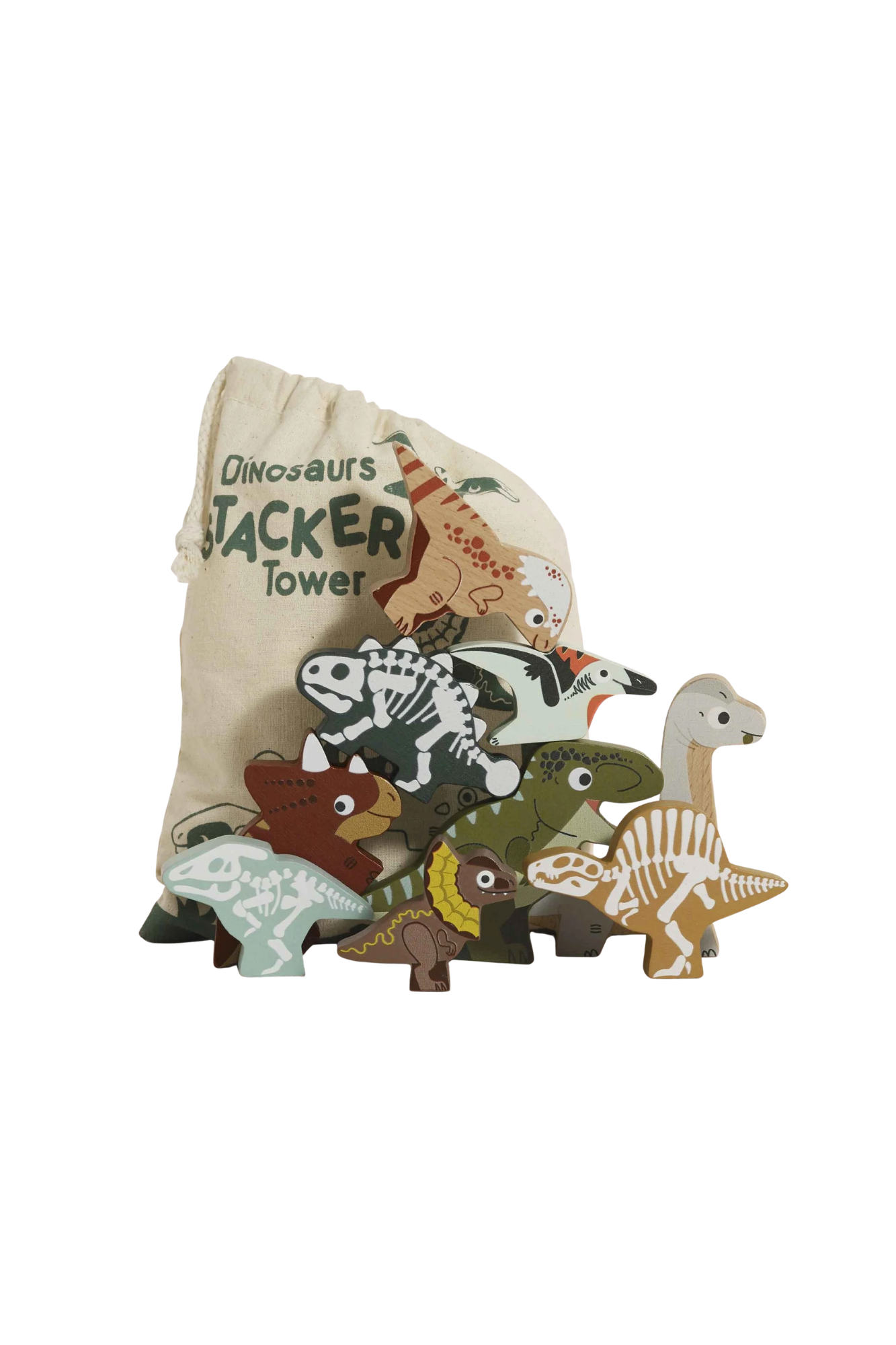 Le Toy Van Wooden Stacking Dinosaurs & Bag - Jurassic