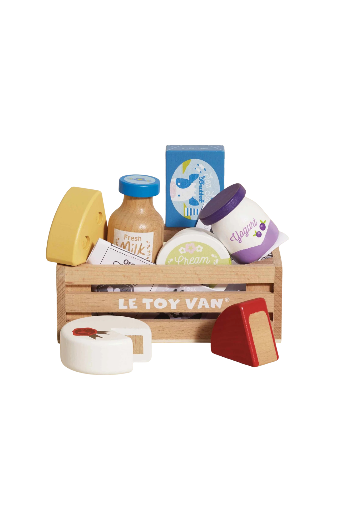 Le Toy Van Wooden Market Crate - Cheese & Dairy