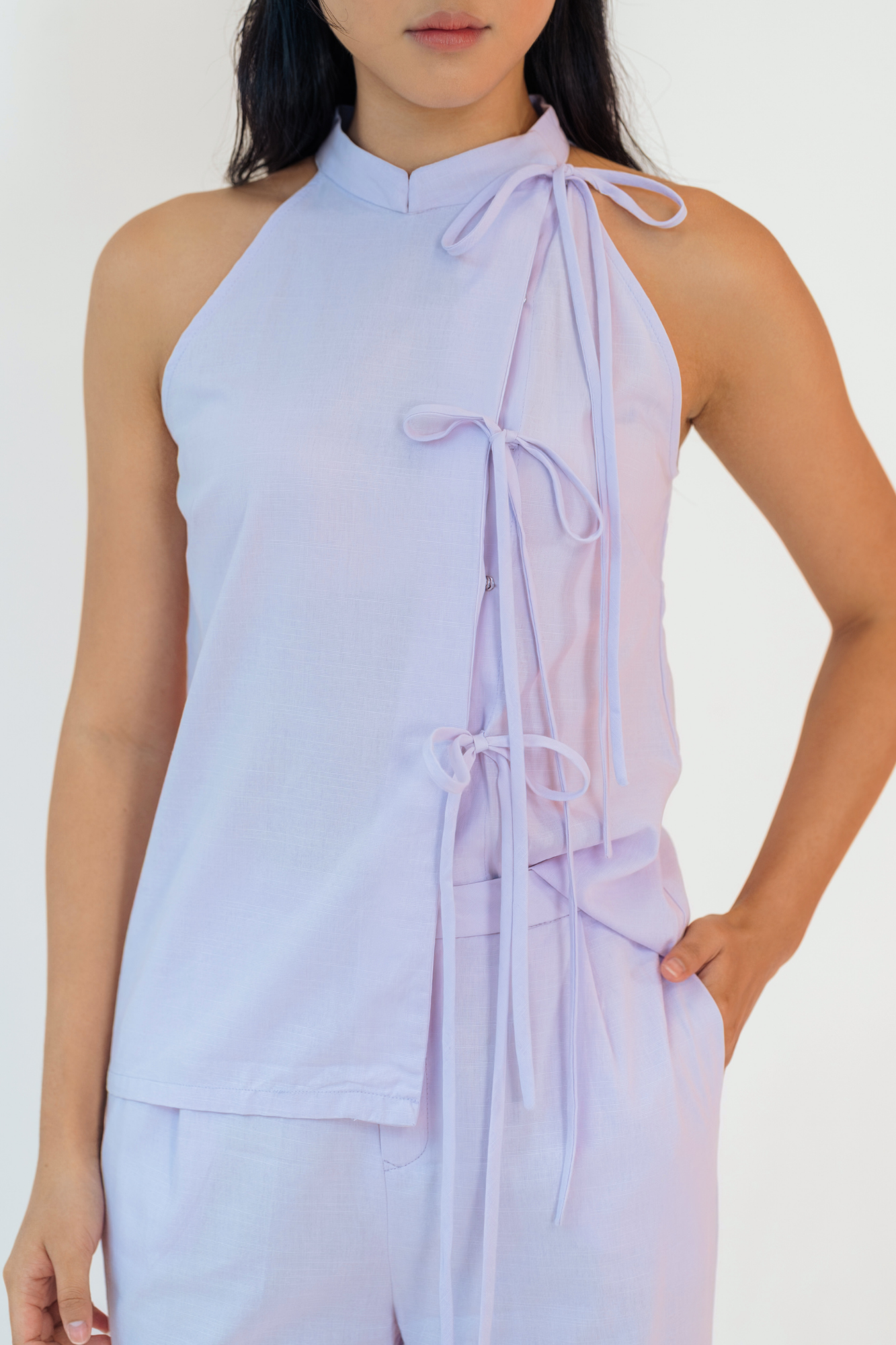 Lavender Halter Top & Flared Pants Set