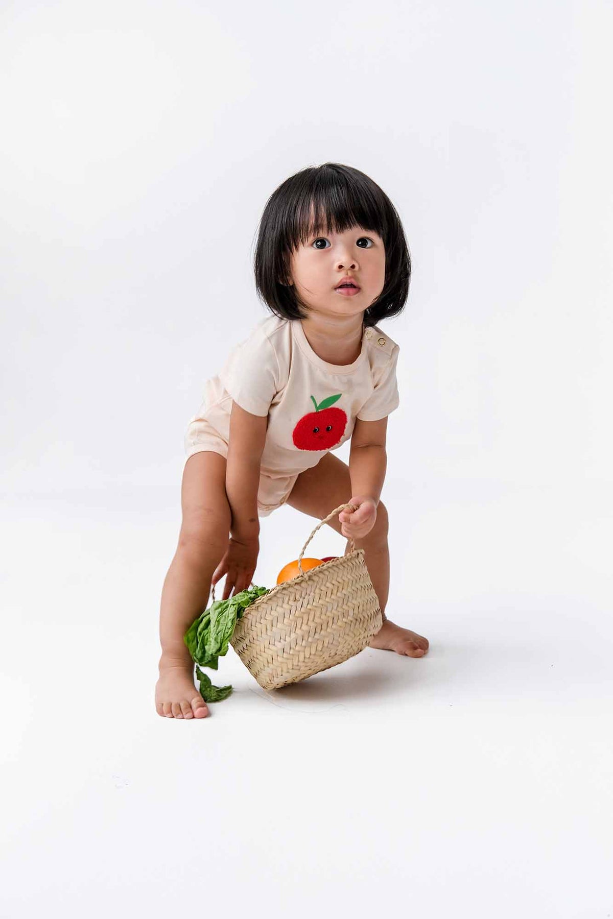 Fuzzy Apple Onesie - Sand
