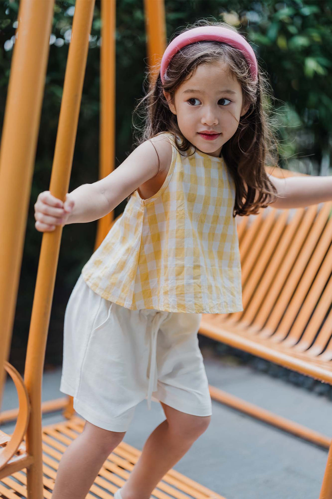 Yellow Check Boxy Tank &amp; Shorts Set