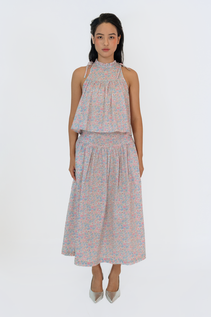 Morning Bloom Ruffled Halter Top &amp; Gathered Skirt Set