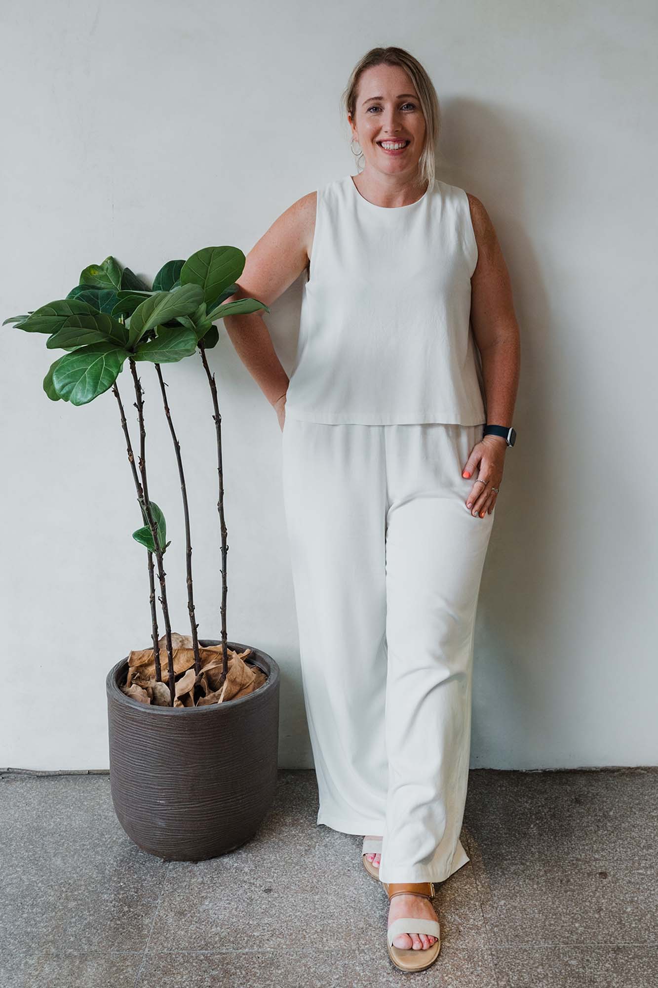 Ecru Boxy Tank &amp; Relaxed Pants Set
