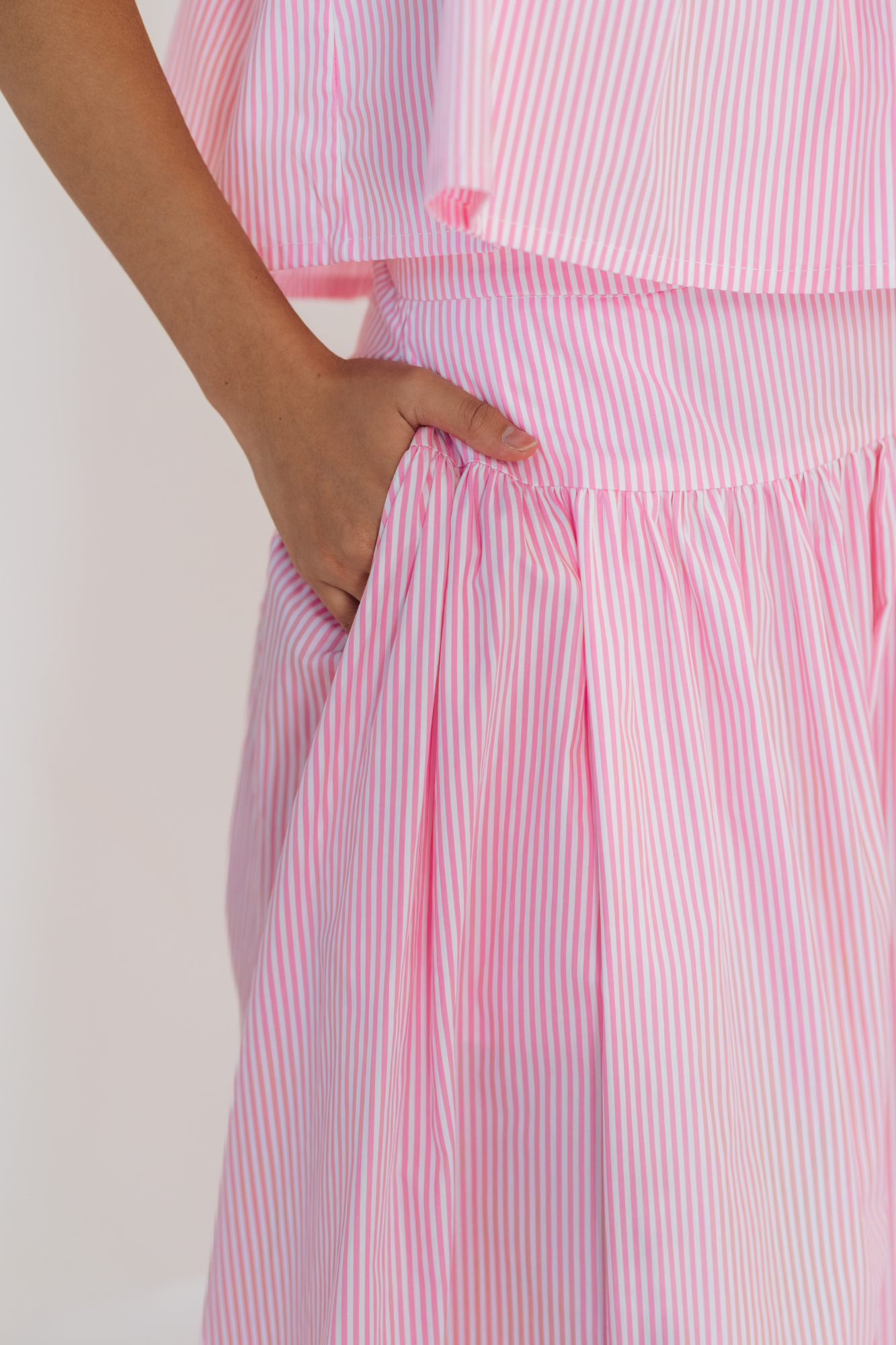 Pink Stripe Ruffled Halter Top &amp; Gathered Skirt Set