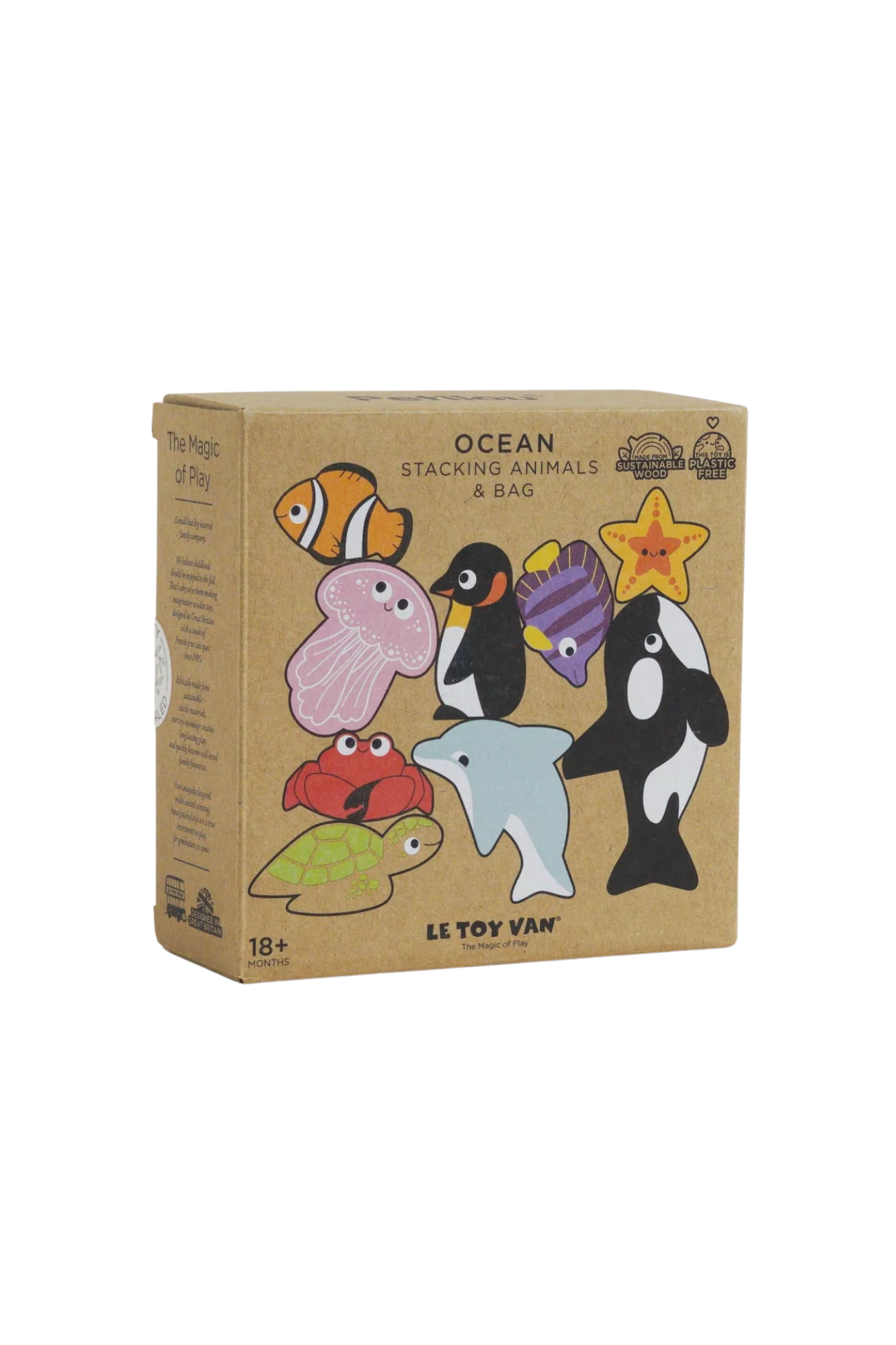 Le Toy Van Wooden Stacking Animals &amp; Bag - Ocean Life