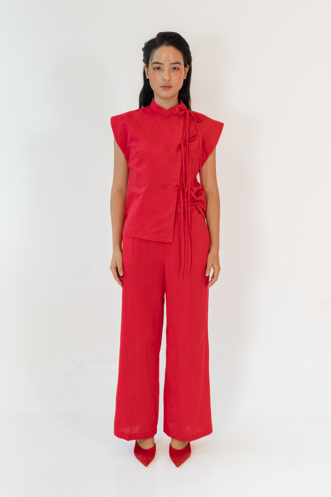 Red Garnet Relaxed Top &amp; Flared Pants Set