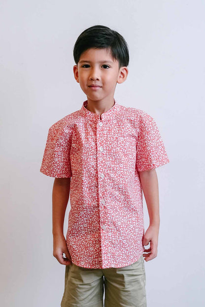 Red Hyacinth Mandarin Shirt