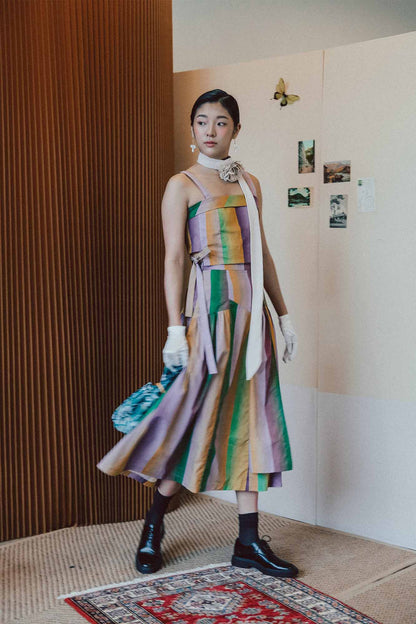 Mangosteen Striped Paneled Skirt