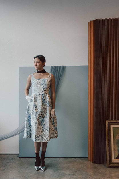 Seaside Garden Jacquard Scoop Back Dress