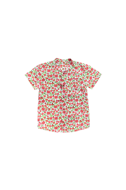 Red Camellia Mandarin Shirt