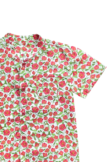 Red Camellia Mandarin Shirt